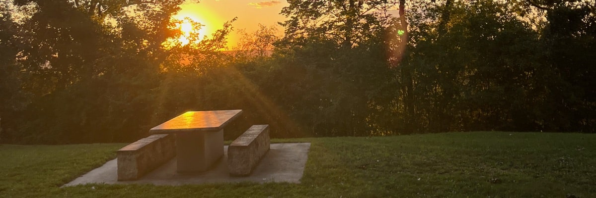 Sunset with picnic table at Memorial Park in Red Wing, MN