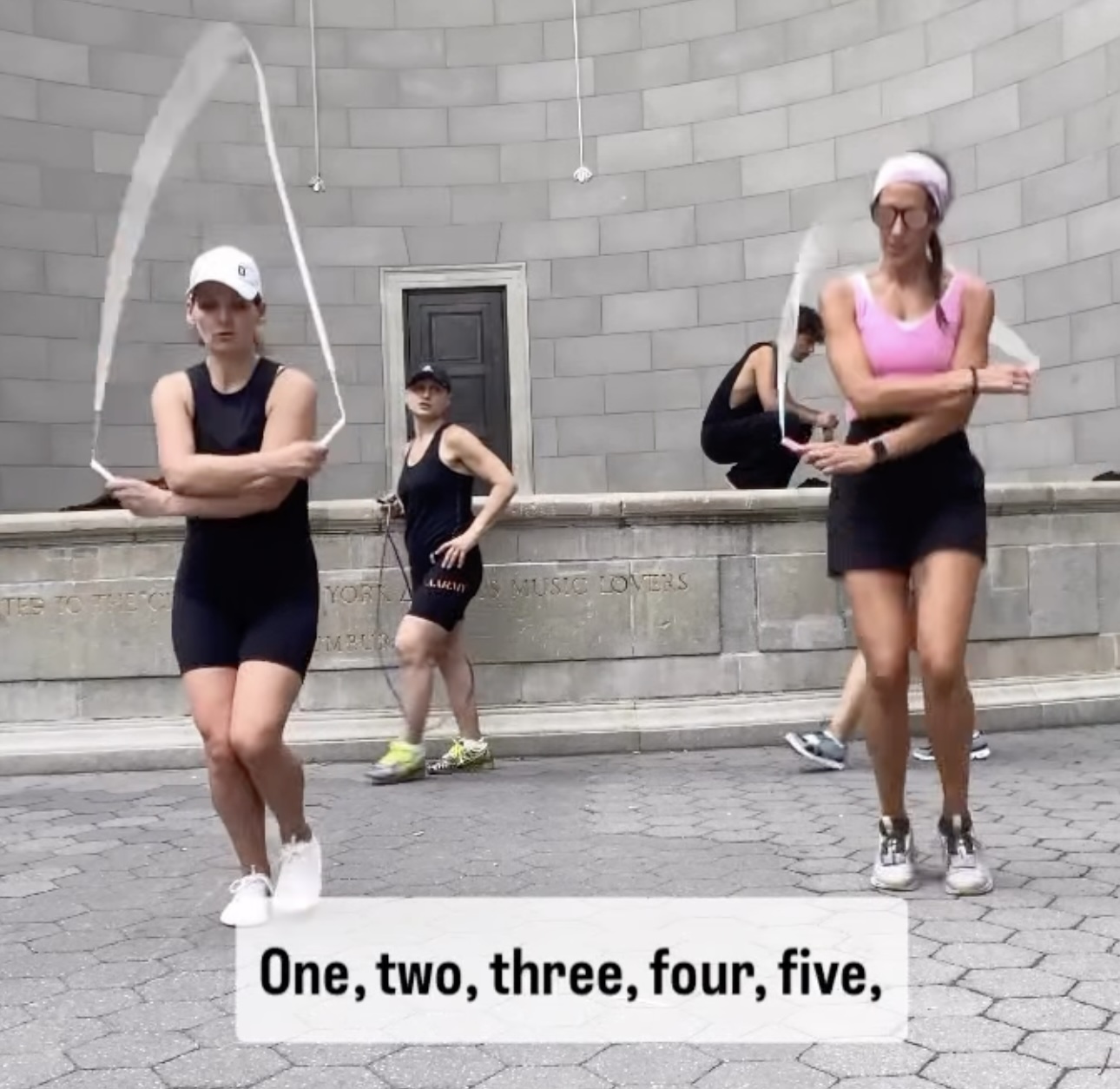 Em Foley (@doc.jumps) and Kathy Zetelski (@kathyjumps) skipping rope and working out a jump rope combo